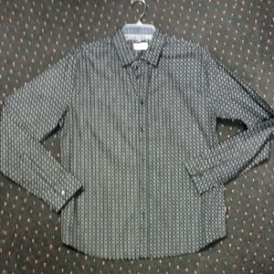 DKNY Men's Black and Gray Button Down Shirt